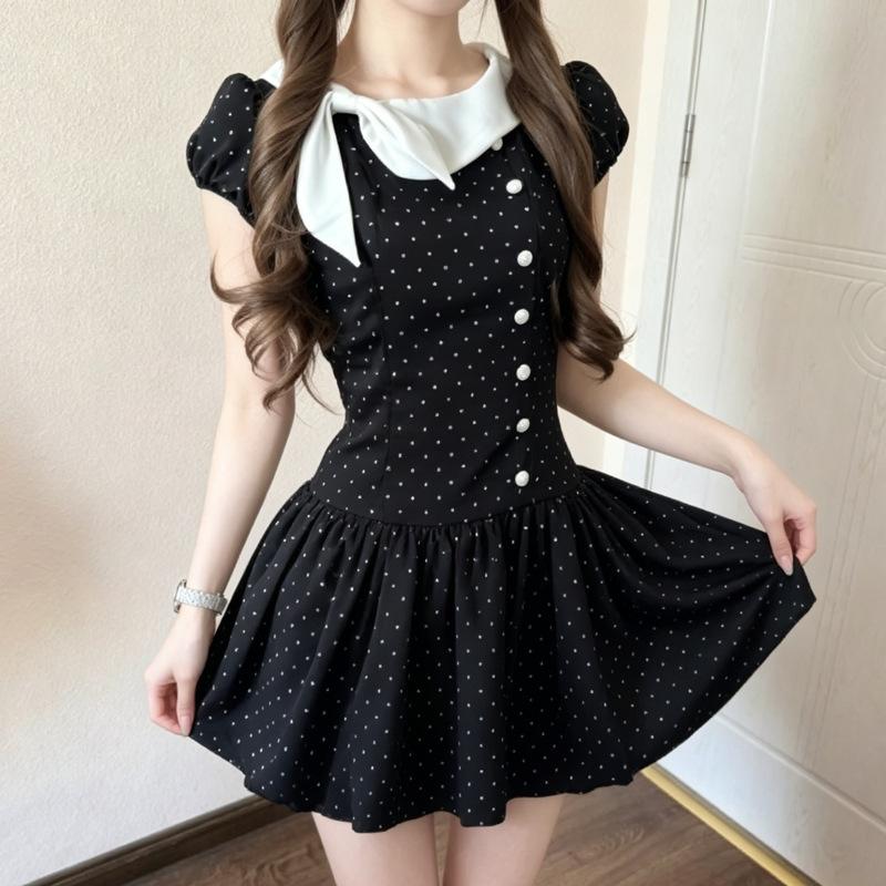 Polka Dot Daughter Sweet French Polka Dot Dress Summer Niche Design New Waist and Thin Dress Women