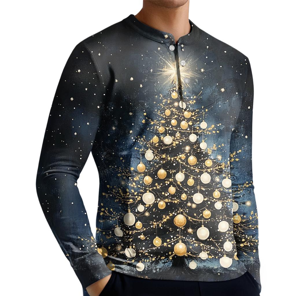 Men's Casual Button-Down Sweatshirt Fashion Printed Long Sleeve Shirt Pullover