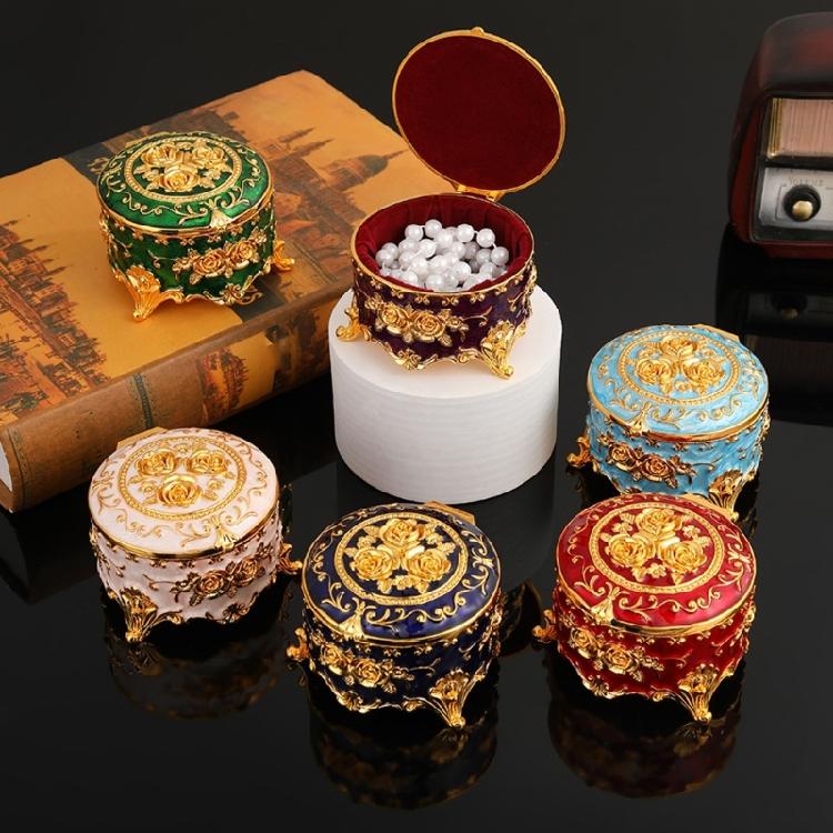 Elegant Enamel Jewelry Storage Decorative Vintage Metal Accessories Box Desktop Organiser For Rings Bracelets Chain