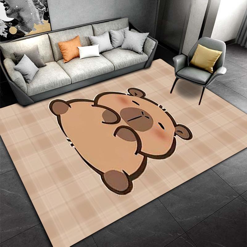 Niedlicher Cartoon-Bärenmuster-Teppich für das Wohnzimmer, Beige karierter Stil, Geeignet für die Verwendung als Rutschschutz für Wohnzimmer, Schlafzimmer, Sofas