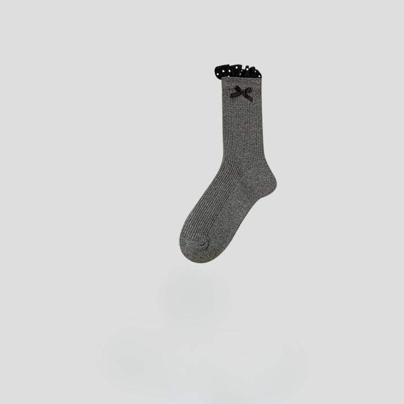 Polka Dot Lace Bow Tie Women's Mid-calf Socks Spring and Autumn Edition Ballet-style Girls' Long Calf Socks