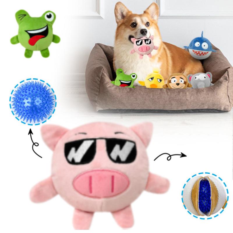 Durable Plush Frog Shark Animal Double Layer Bite Resistant Bouncy Ball For Dogs