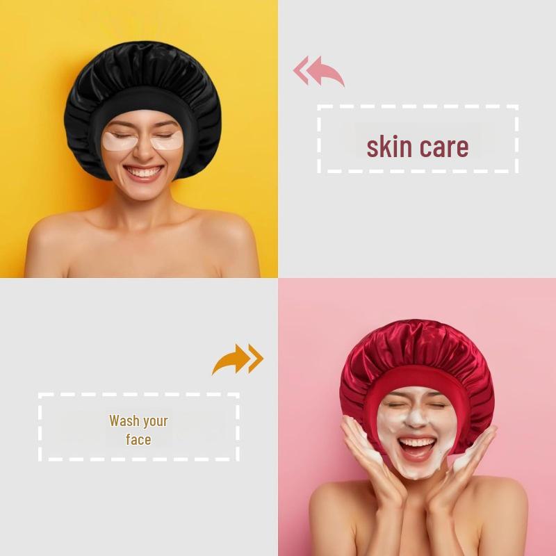 Wide Brim Satin Sleep & Salon Cap: Elastic Headband for Comfort & Care