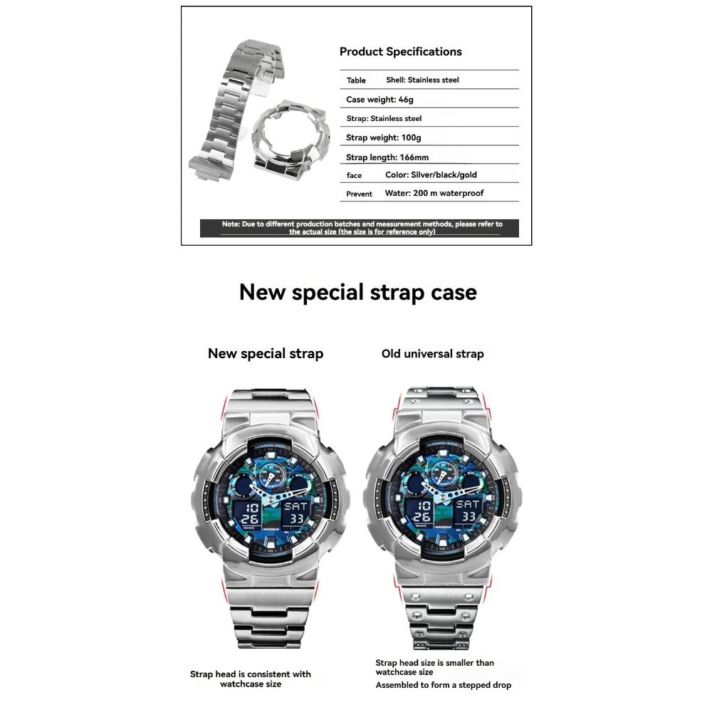 Stainless Steel Mod Kit For Casio G-SHOCK GA-110 GA-110GB GA-100 GA-120 Series Modified Black Warrior Metal Bezel Case Strap