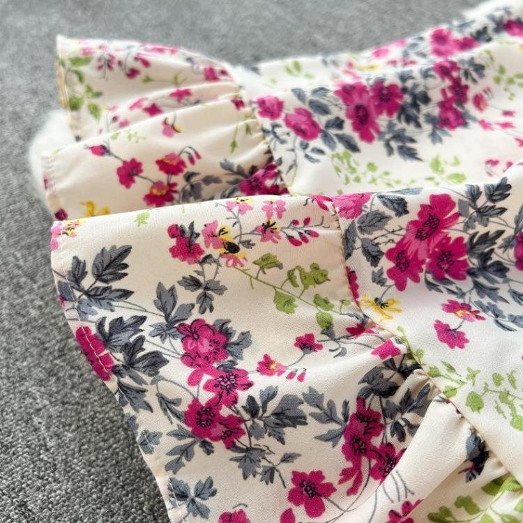 Summer Floral Off Shoulder Dress Women High Waist Short Sleeve Ankle Length Spring Casual Fashion