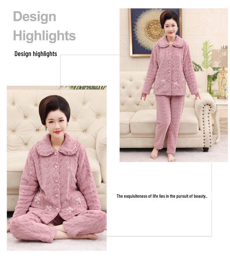 Mamas Schlafanzug: Damen Übergröße Korallenfleece Winterset - Warme Outdoor-Homewear für Mittelalte & Ältere