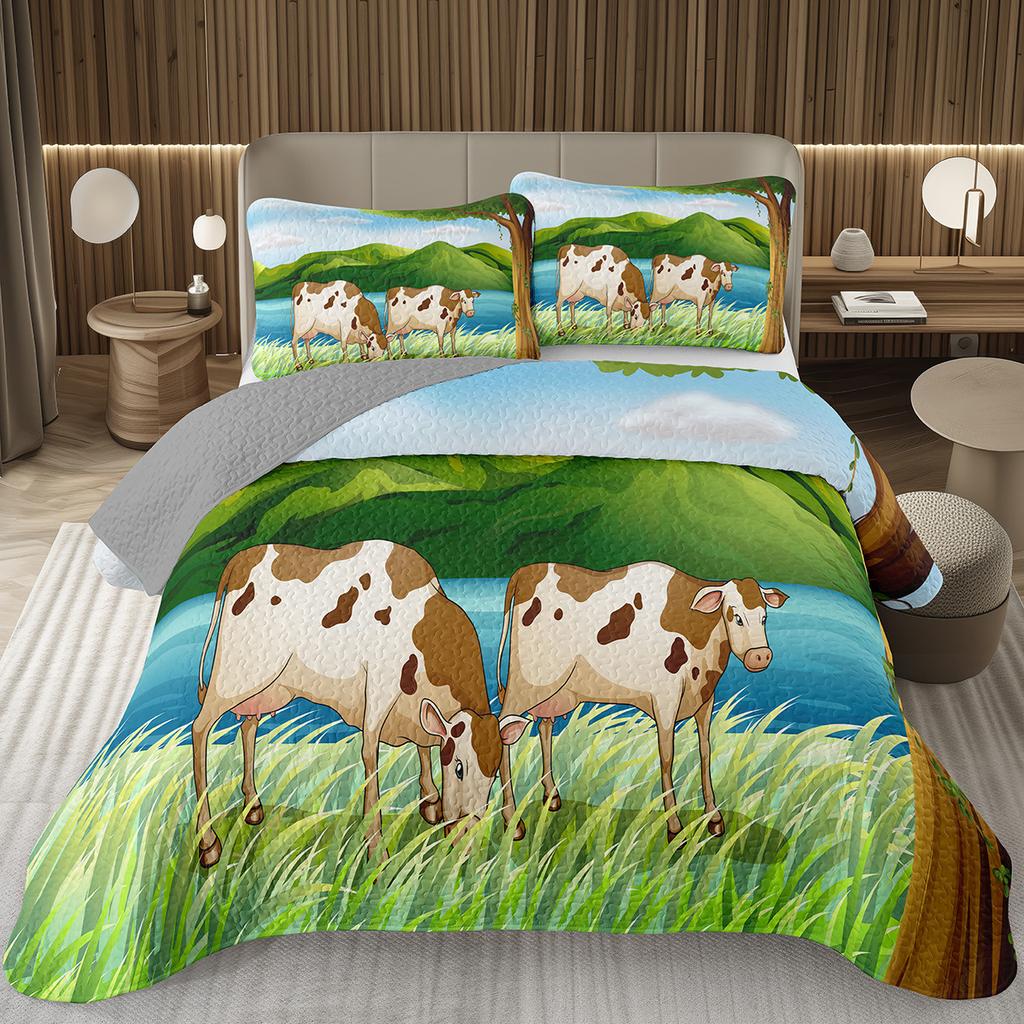 Cute Milk Cow Bedspread Cartoon Wildlife Coverlet Twin King Western Farm Animal Print Quilt Set For Kids Boys Girl Bedroom Decor