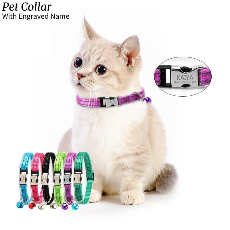 Reflective Nylon Cat Collar With Bell Free Engraving Available In Multiple Colors Suitable For Cats