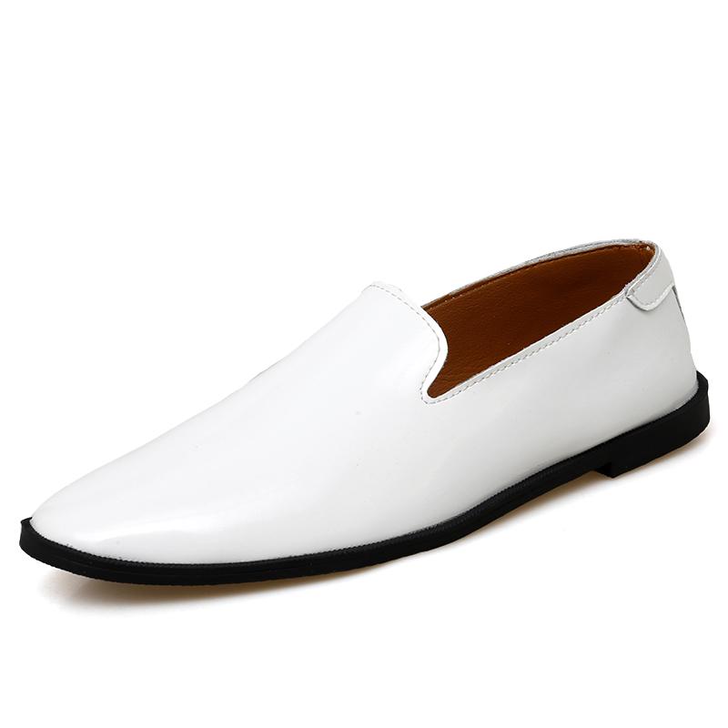 Fashion Flat Bottomed Men's Leather Shoes Black and White Style Office and Leisure Party Comfortable Work Plus Size Slip On Daily Shoes