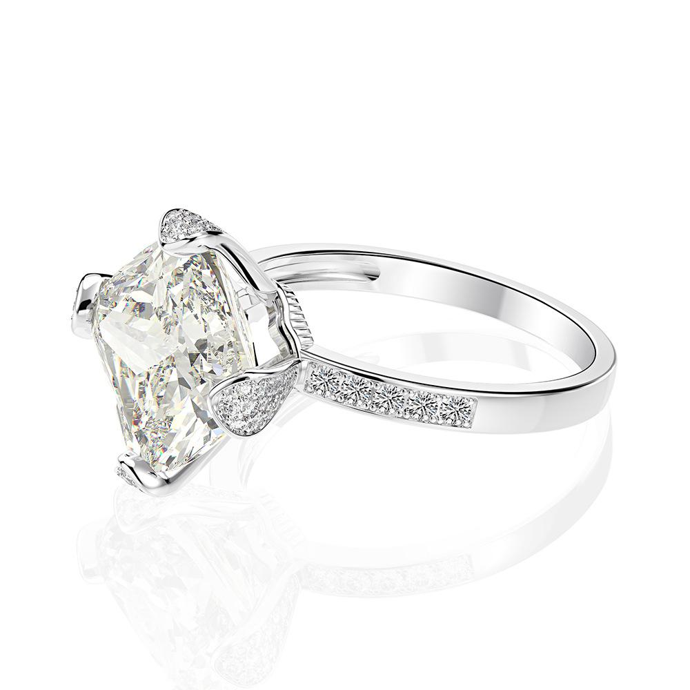 Tancise Jewelry Zircon Ring 11*11 White G Ice Flower Cut Diamond Wedding Ring Women Set Silver Ring.