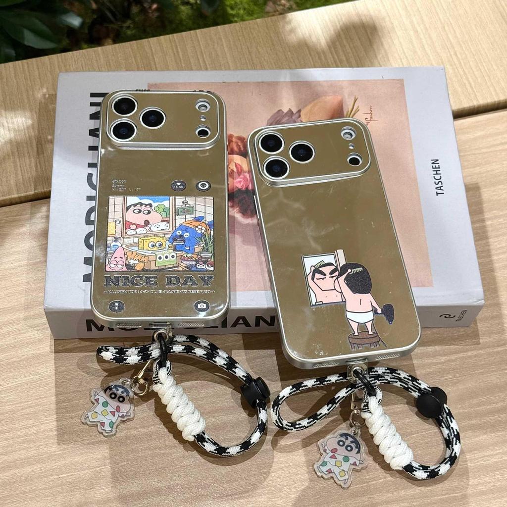 Shin-chan Mirror Phone Case for iPhone 17 Pro Max/16 Pro/15 with Silver Edge