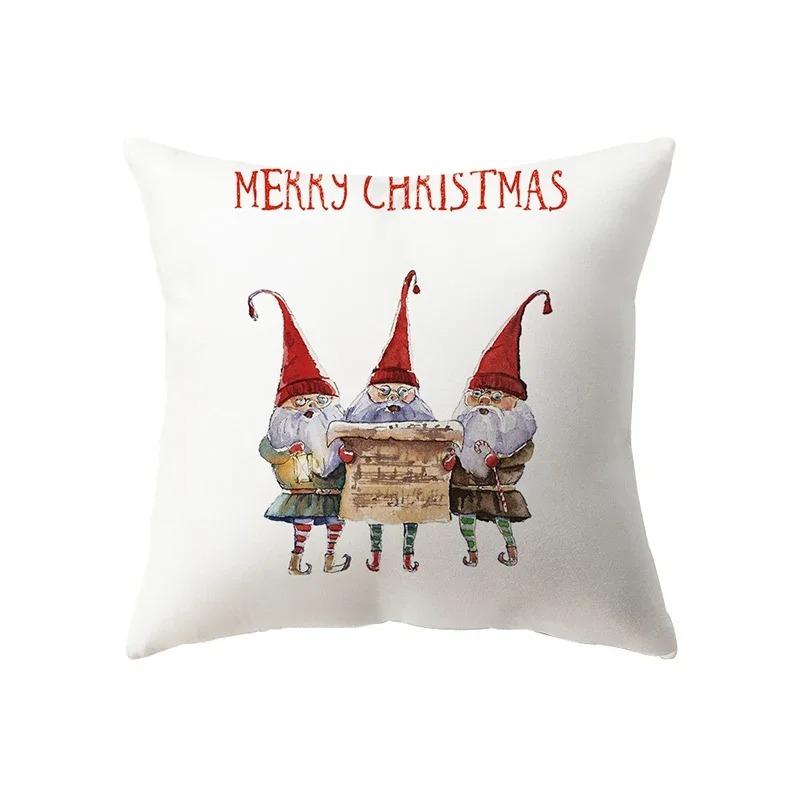 Cute Santa Claus Merry Christmas Printed Pattern Cushion Cover Home Living Room Sofa Decoration Polyester Pillow