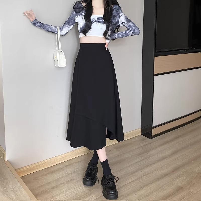 2024 Women's High Waist A-line Midi Skirt: Irregular, Professional, and Flowy