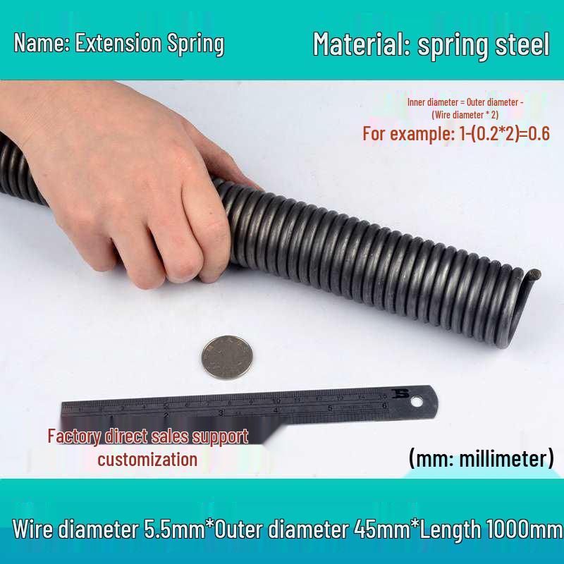 1m Spring Coil Extension with Hook - Strong Tensile Force, Thin Soft Sheath, for Tarpaulins & Sliding Doors