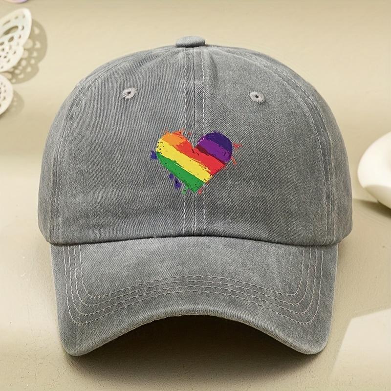 Retro Style Rainbow Heart-shaped Printed Baseball Cap with Sun Shading and Antique Design Adjustable