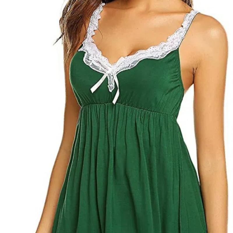 Women Sexy Sleepwear Lace Chemise Nightgown Full Slip Babydoll Sleepwear Women's Sexy V-Neck Lace Trim Lingerie - Sleeveless Lace Bodysuit Nightgown