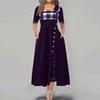 Casual Women Irregular Plaids Button Maxi Dress Half Sleeve Plus Dress Size