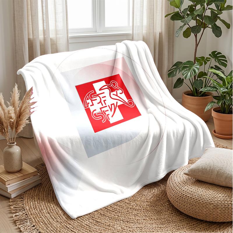 Coperta in Flanella Stampata Calda e Morbida per Calcio Svizzero, Amica della Pelle, Decorativa per Divano, Letto, Uso Quotidiano