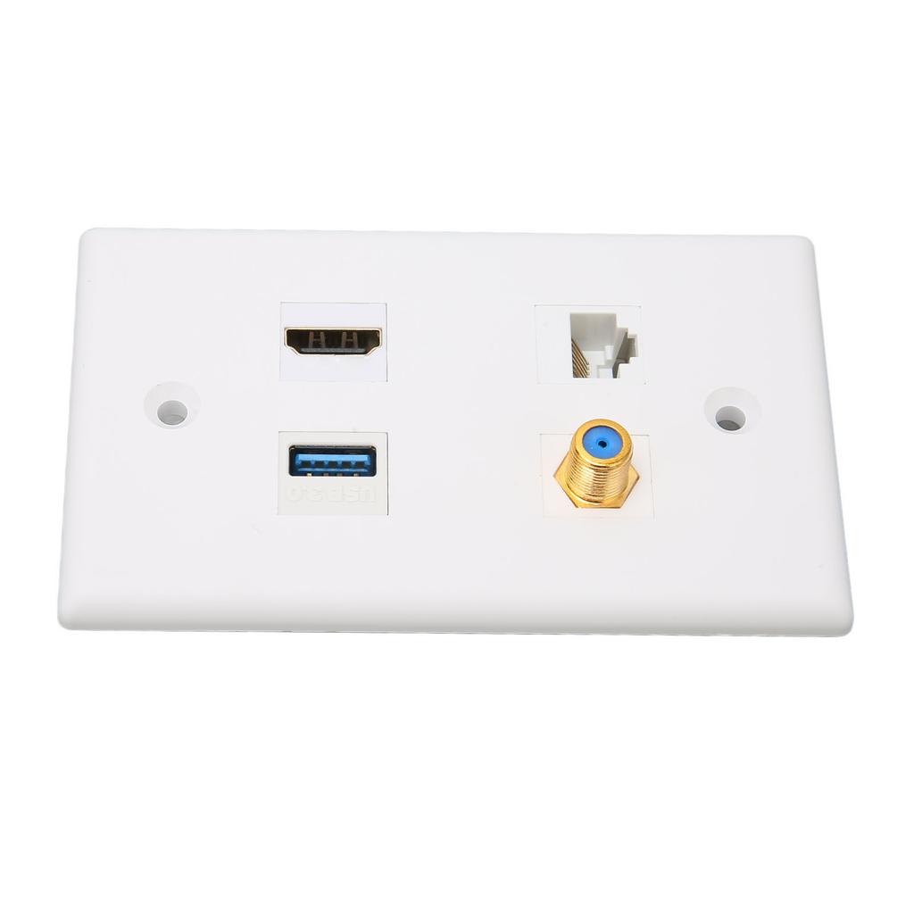 4 Port Wall Plate HD Multimedia Interface F Type USB3.0 Cat6 Home Wiring Faceplate for HDTV Projector Computer