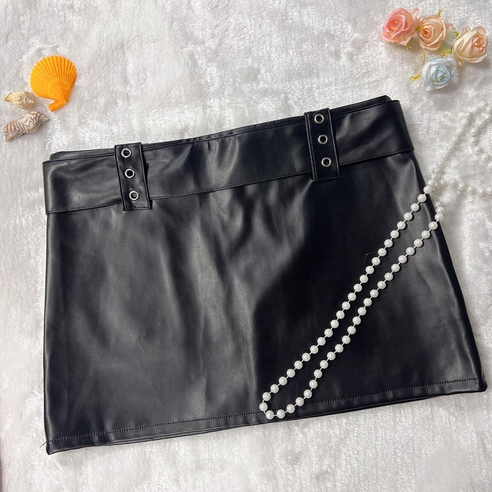 Damen Hüftrock Retro Nachtclub Sexy Niedrige Taille PU Lederrock