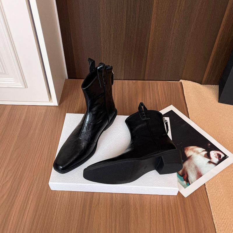 Stivaletti a Punta Quadrata da Donna, Stivali Nudi, Stivali Retro, Scarpe Versatili e Uniche