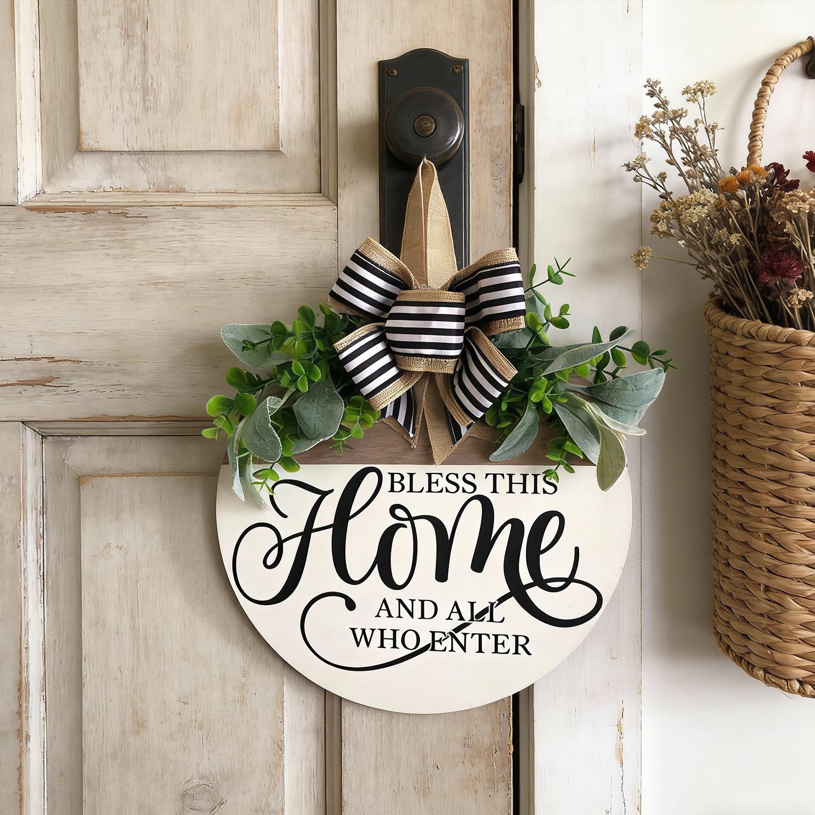 33cm Front Door Wreath Countrysides Wooden Welcome Sign Round Porch Decoration For Housewarming Gift