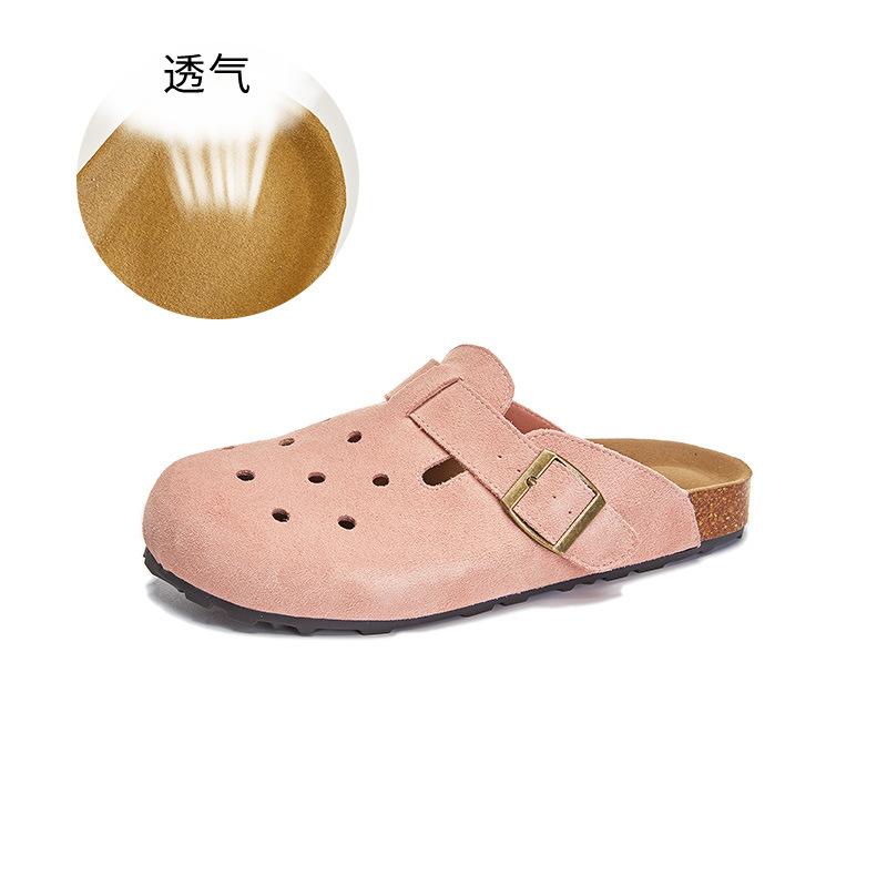 

Leather bag head slippers women s 2025 summer new fashion flat bottom half mop casual versatile sandals wear women s shoes tide 35 розовый