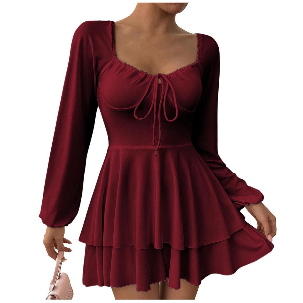 Damskie Sukienki Imprezowe z Długim Rękawem z Dekoltem O