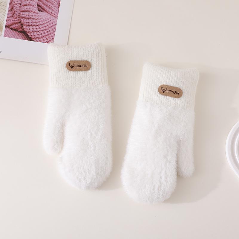 Women's Winter Faux Mink Fur Hand-Knitted Wool Gloves with Velvet Lining - Stylish and Warm
