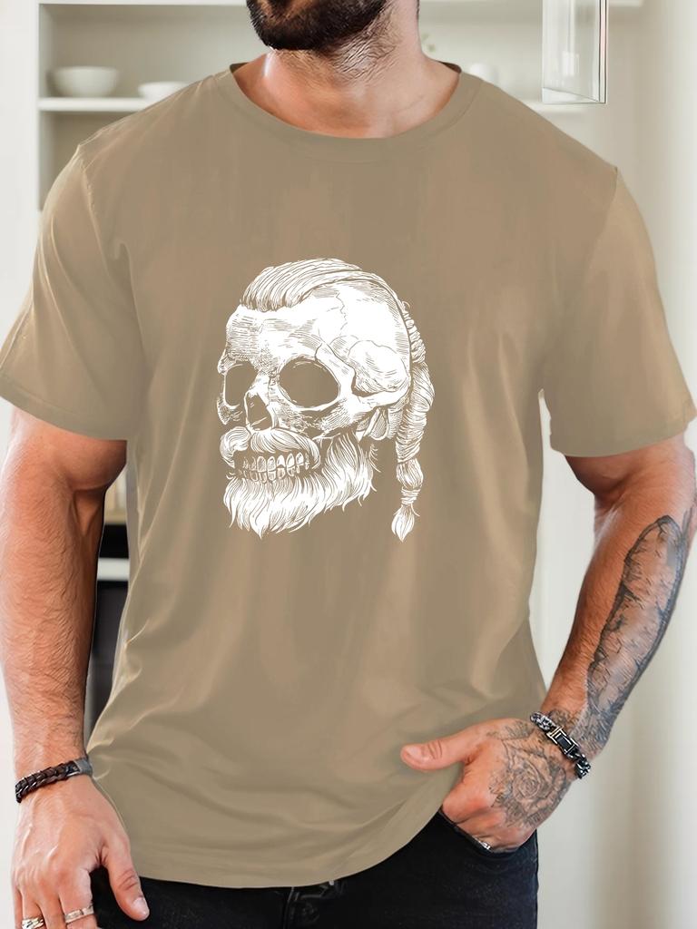 Unisex Black Crew Neck Tee Viking Beard Braid Skull Sketch Retro Gothic Graphic Soft Cotton Casual Male Short Sleeve Tops