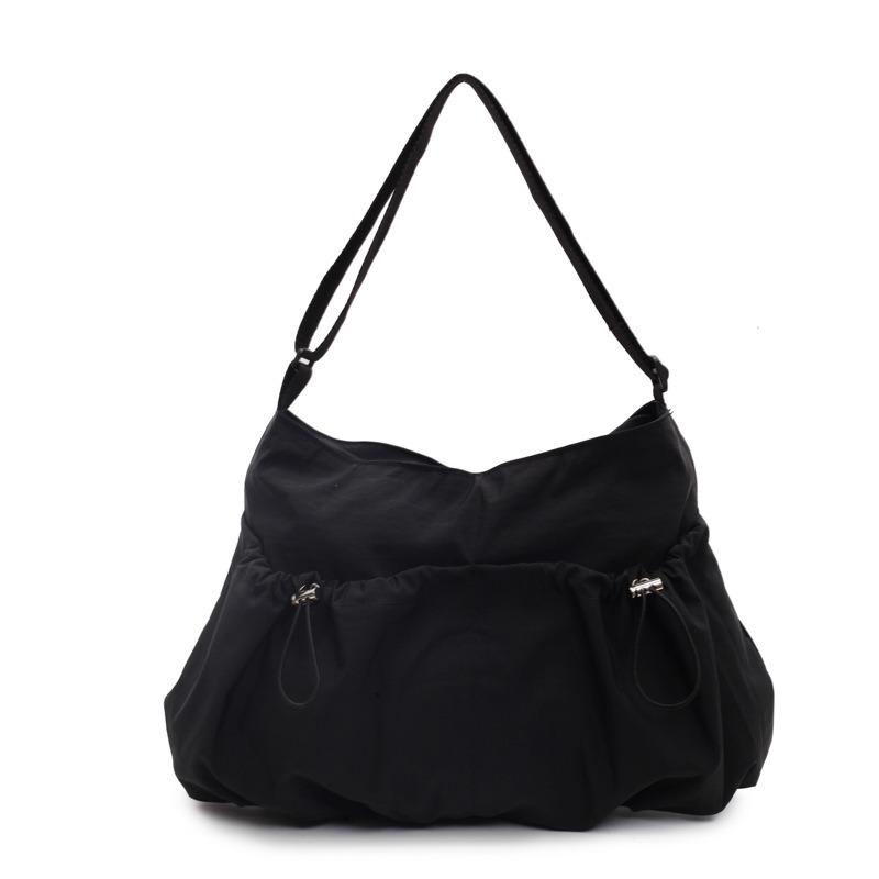 Women's Niche Casual Drawstring Shoulder Bag Light Firm Large Capacity Class Crossbody Tote Bag Portable