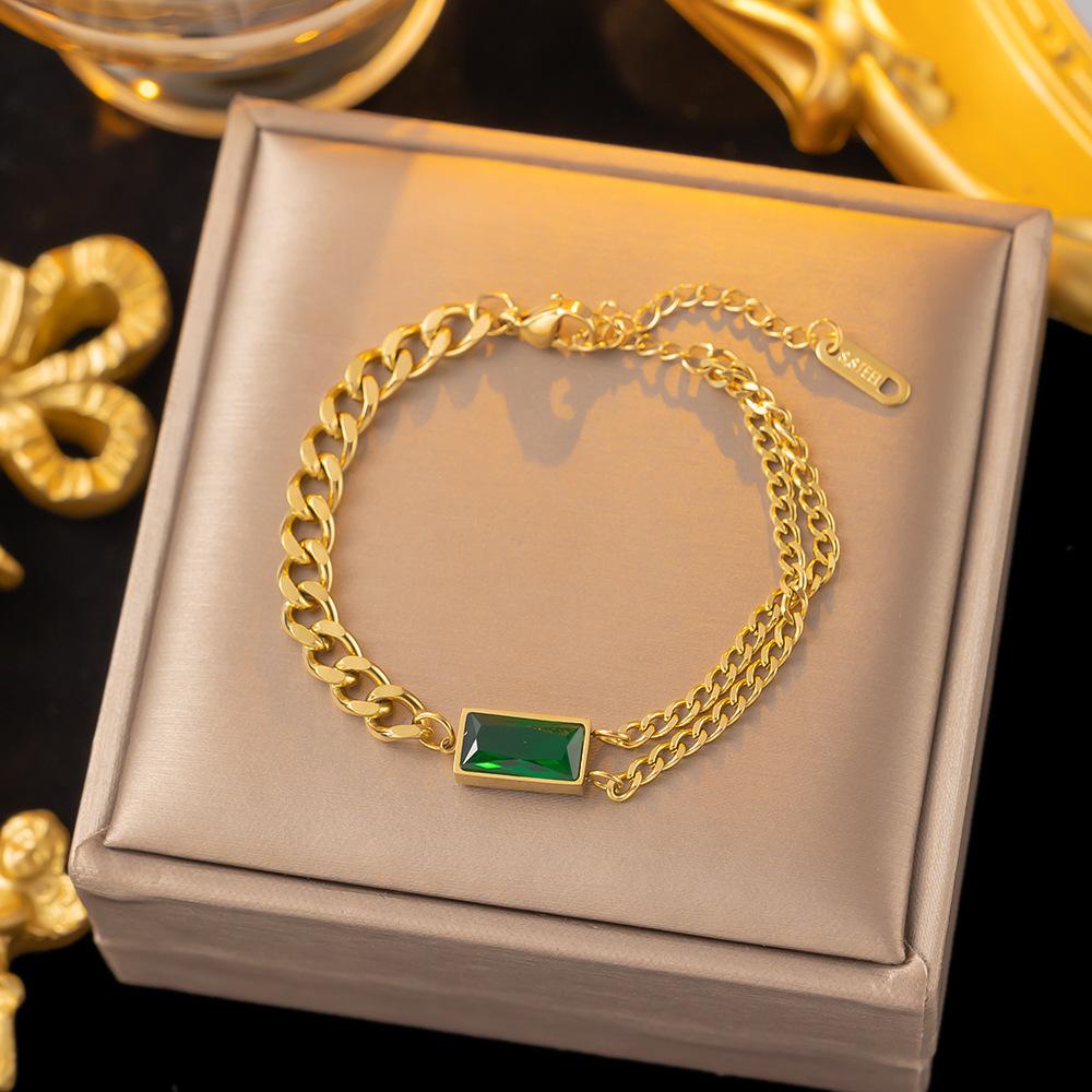 

Vintage Geometric Green Zircon Charm Necklace Bracelet Dangle Earrings for Women Party Wedding Fashion Jewelry Sets Gifts