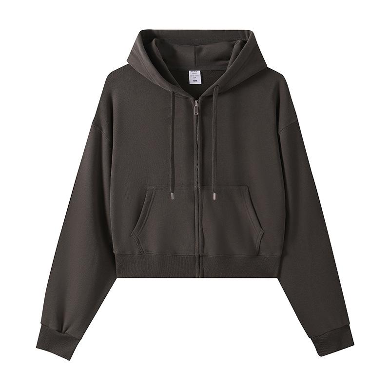 Spring and Autumn New Women's Zipper Top Big Terry Solid Color Cardigan Sweatshirt