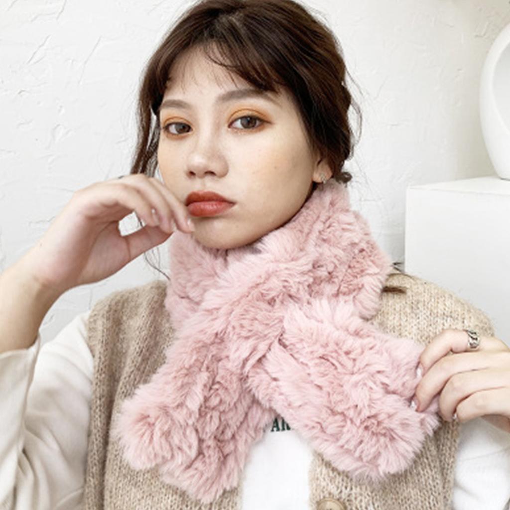 Crossed Scarf Winter Warm Furry Faux Furs Neckerchief Double Side Neck Gaiter Stylish Neck Scarf for Adult Women Student
