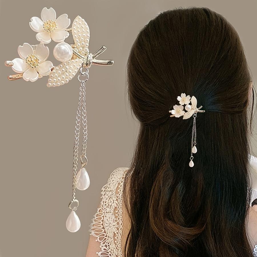 Cute pearl flower new hair clip elegant and sweet girl hair clip gift tassel hair clip hair accessory