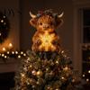 Festive Atmosphere Tree Topper Highland Cow Glowing Star Topper, Lighted Christmas Decoration with Decorative Accents for Warm LED, Battery