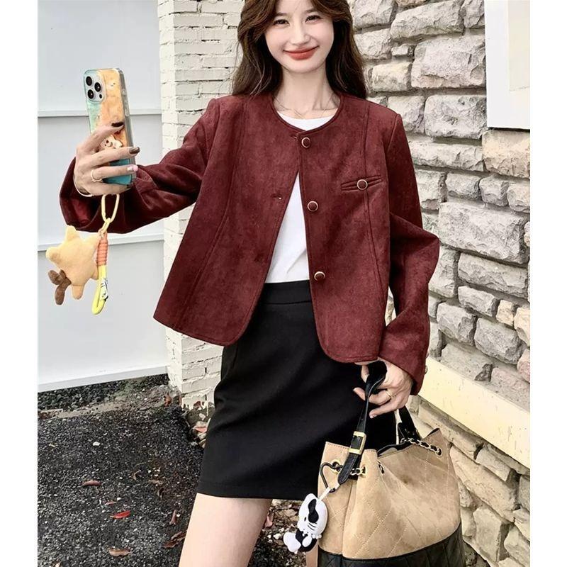 Elegant Vintage Short Coat Women Autumn Chic Jacket Casual Fashion Outerwear Petite