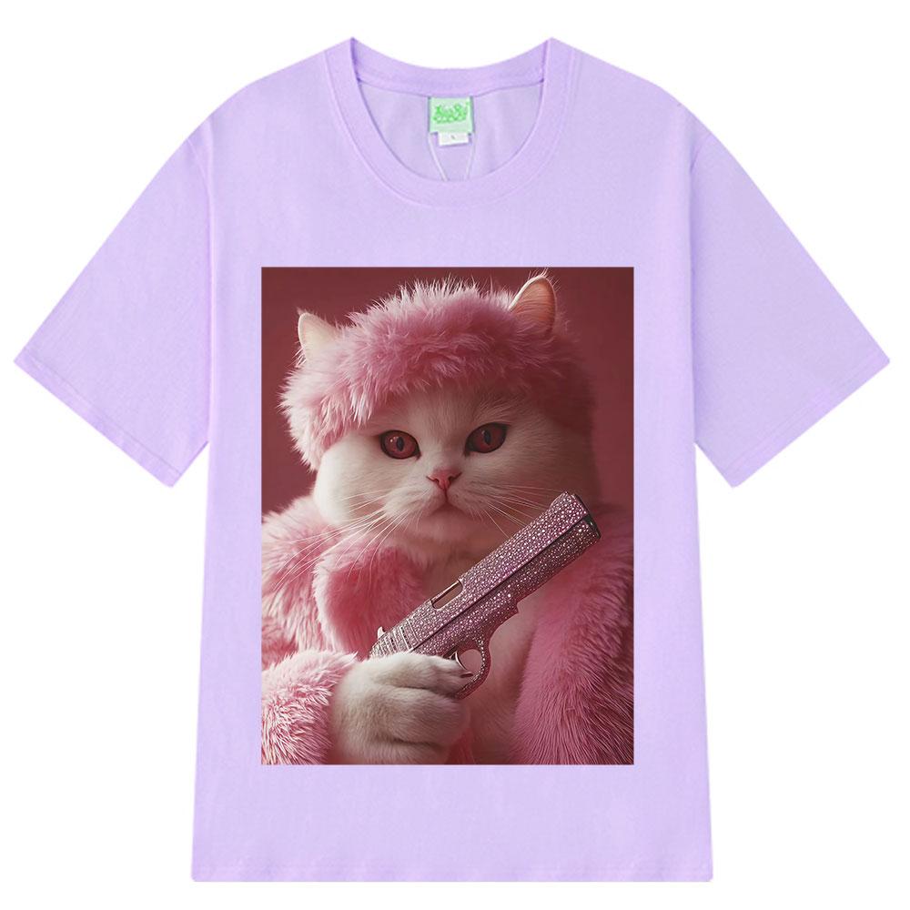 Funny Cat Gang Meme Vintage T-shirt Men's Women Harajuk Y2k Clothes Tshirt Short-sleeved 100% Cotton Hip-hop Fashion T-shirts