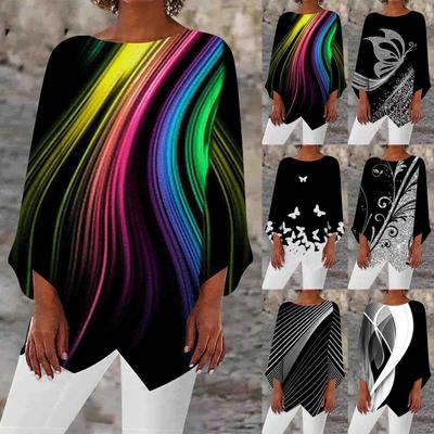 Tops para mujer Camisa transpirable con cuello redondo y manga larga con estampado geométrico