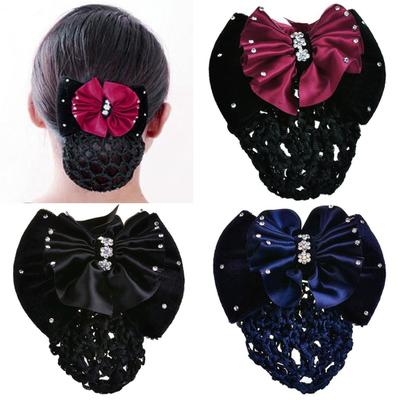 Women Bow Barrette Hair Clip Cover Bowknot Bun Snood Hairnet Hair Accessory