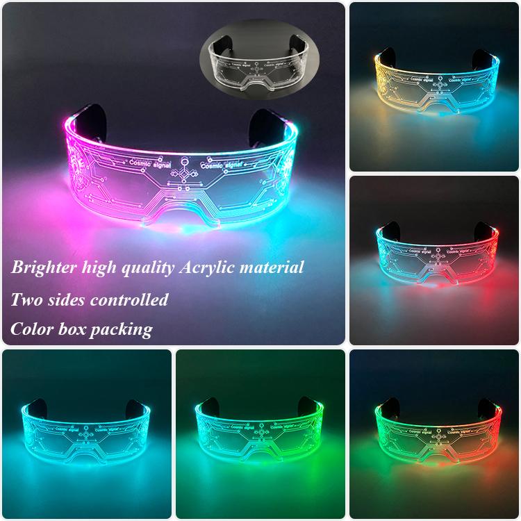 New Acrylic Luminous Glowing Cyberpunk Glasses LED Light Up Halloween Party Glasses Bar Club Props Neon Glasses Supplies