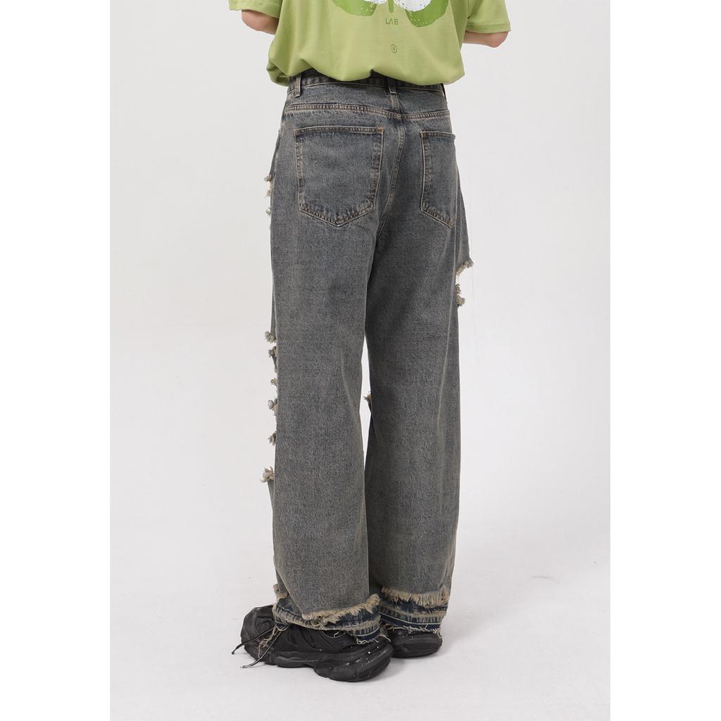 Pánské letní nový produkt korejská verze personalizované rovná trubka s přerušenou dírou žebrácké ležérní džíny pro muže