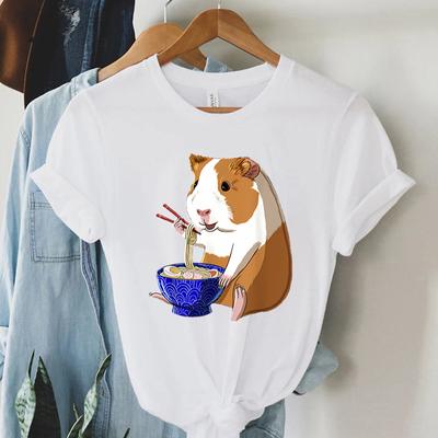 Harajuku Guinea Pig Noodles Ramen T Shirt Women Summer Crewneck Tshirt Cartoon Fashion Guinea Pig Tee Women Short Sleeve T-shirt