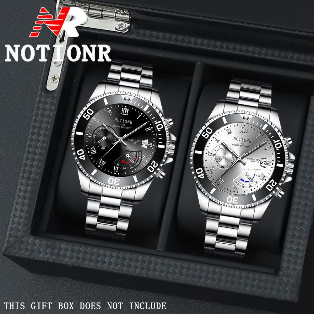 Nottonr Watch 2-Piece Set Men S Steel Strap Watch Fashion Quartz Watch Fashion Watch