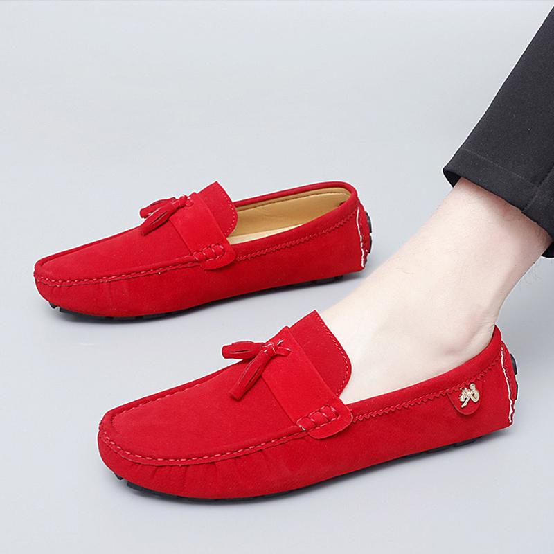 Moda Estiva Scarpe Loafer Arancioni Uomo Casual Comode Scarpe in Pelle Scamosciata Uomo Basse Slip-On Scarpe da Guida Uomo Piatte Taglia 38-46