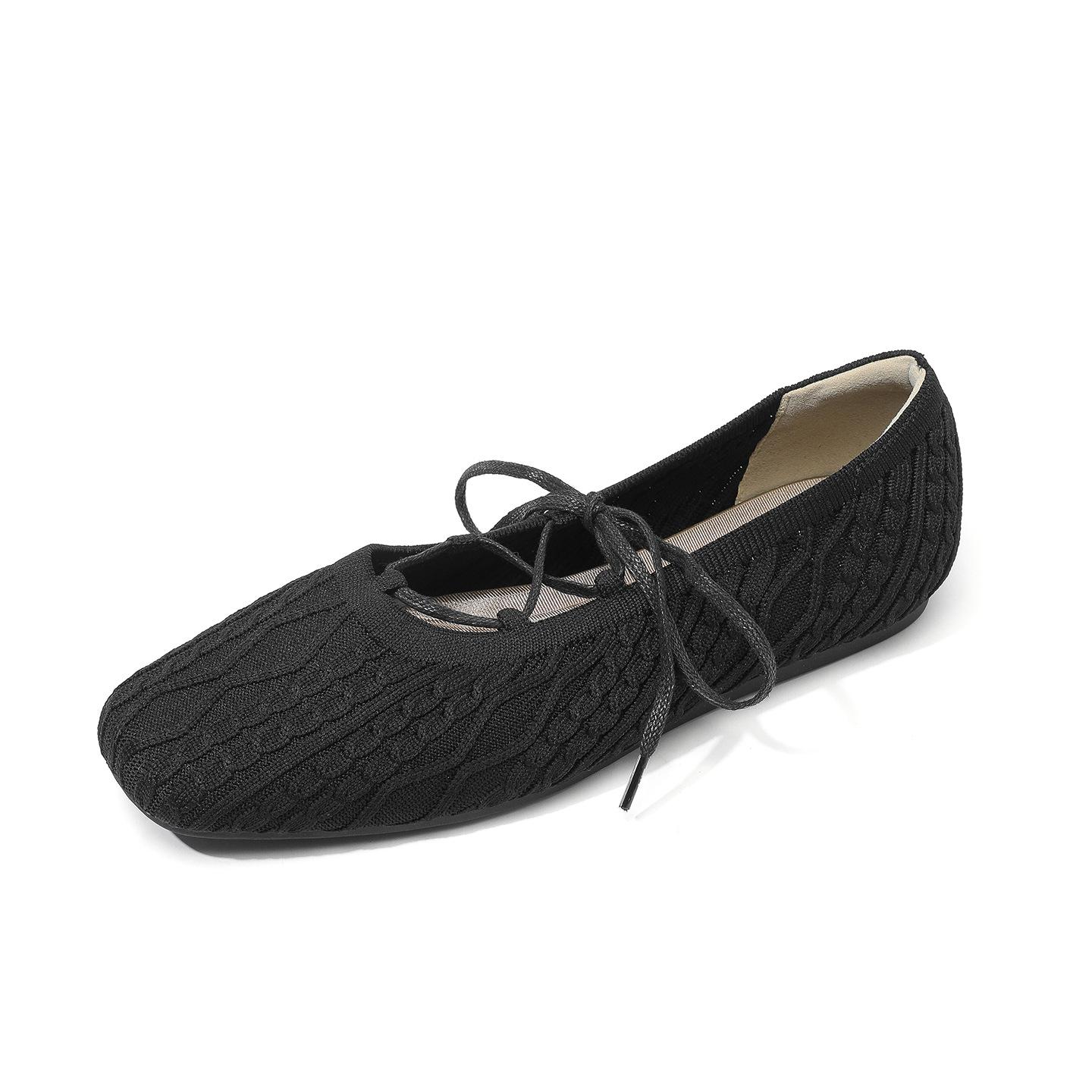 

Women s Ballet Flats Square Toe Slip On Shoes Knitted Dress Mary Jane Flats for Women Comfy Causal Work Walking Shoes Mary Jane Shoes With Ankle Strap 34 чёрный