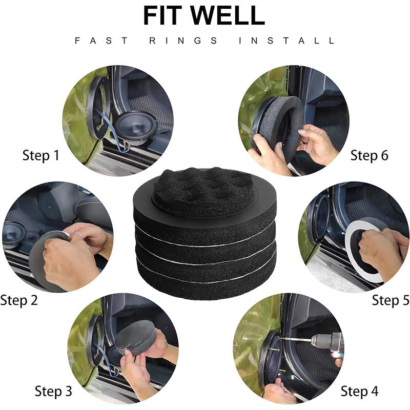 4Pcs 6.5 Inch Car Universal Speaker Ring Soundproof Cotton, Enhance The Sound Effect