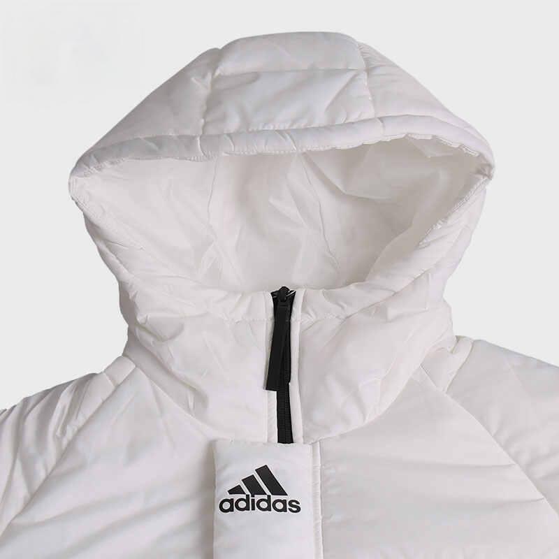 Adidas Solid Color Sports Casual Hooded Windproof Long Cotton Coat Men Outerwear White DZ1435