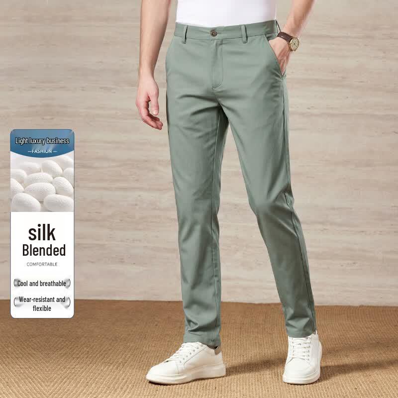 Antonio Men's Mulberry Silk Blend Breathable Casual Pants
