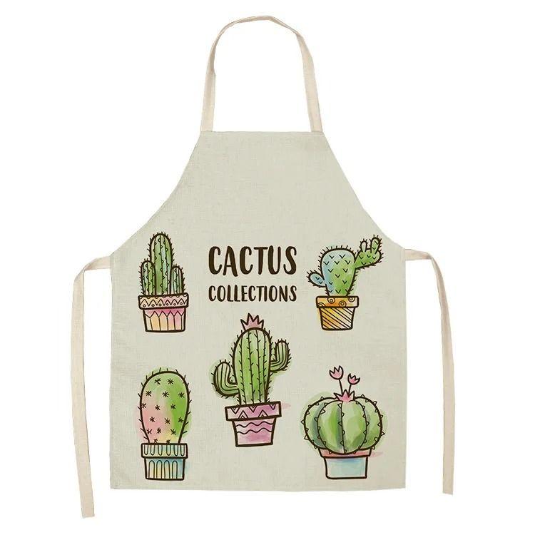 Cactus Plant Pattern Apron Adult Sleeveless Kitchen Cleaning Home Chef Baking Waist Bib